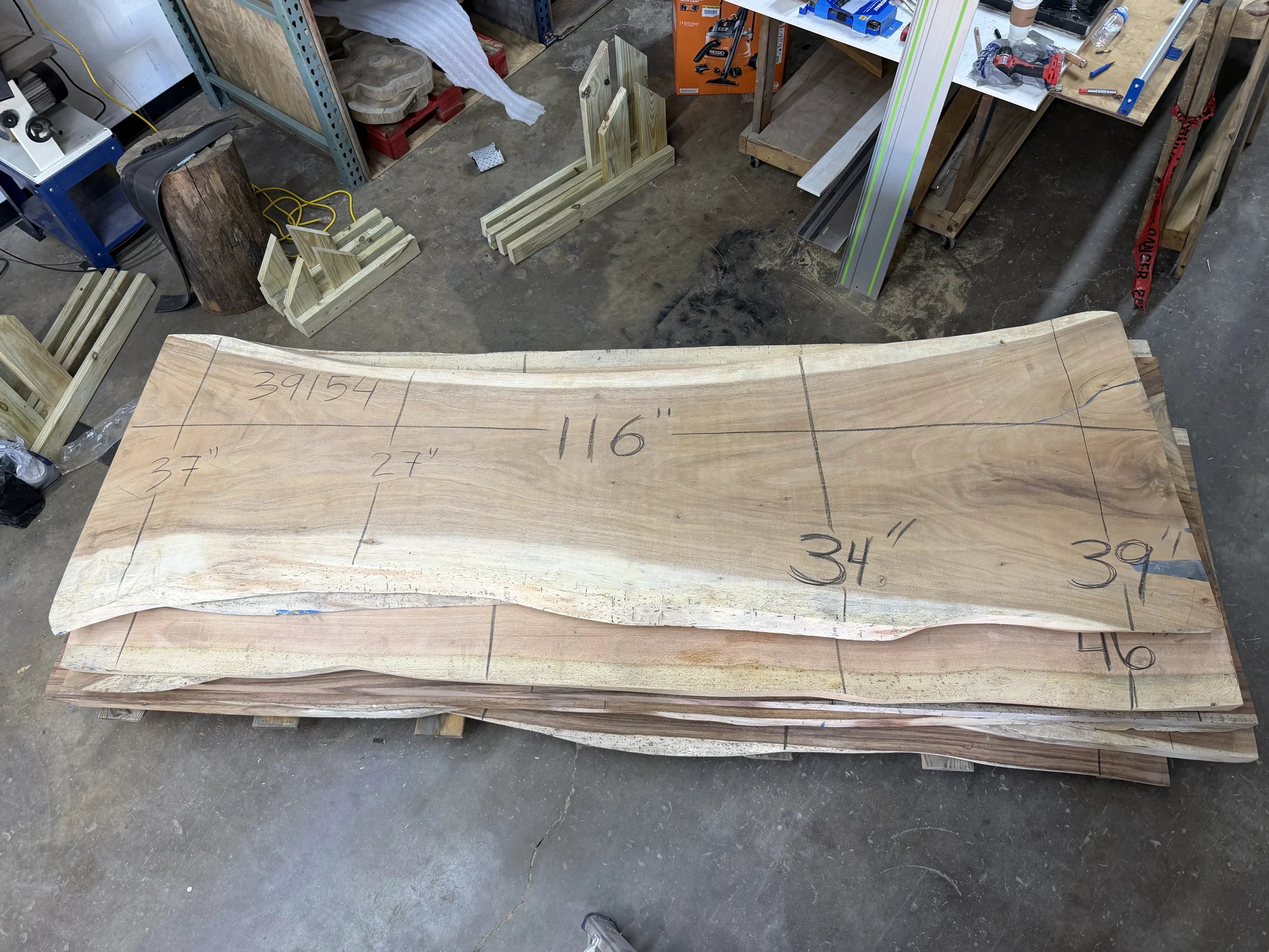stack of wooden table slabs