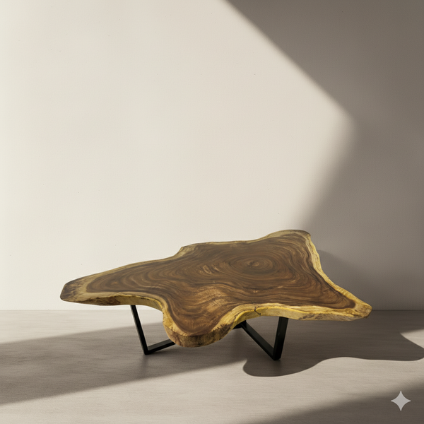 Image of Parota Live Edge Round Coffee Table Round - a live edge  slab,  long,  wide, and  thick.