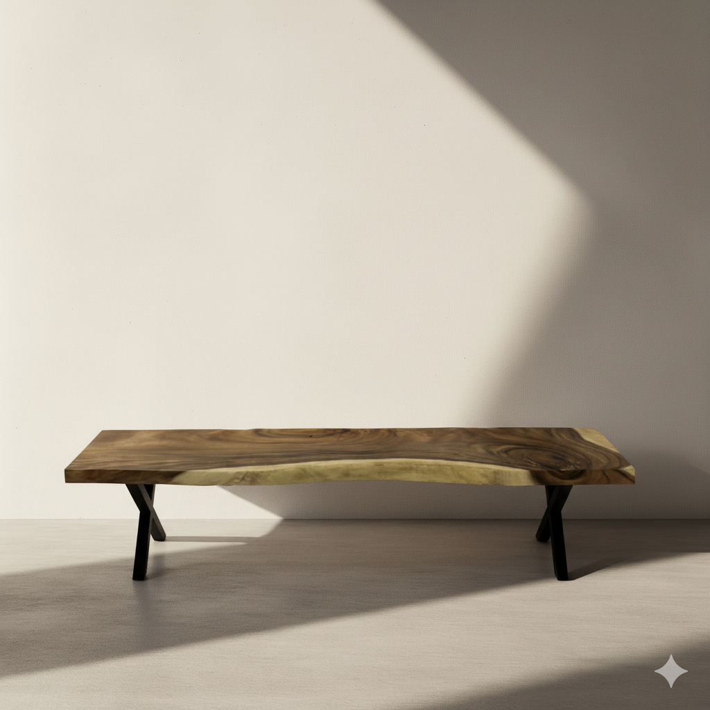 Image of Parota Live Edge Bench Top - a live edge  slab,  long,  wide, and  thick.