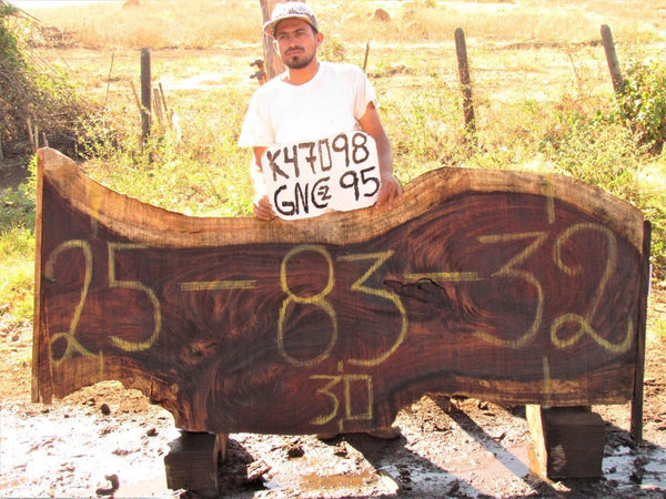 Image of PAROTA - 83x29x2 Inches - K47098GNC - a live edge PAROTA slab, 83 Inches long, 29 Inches wide, and 2 Inches thick.
