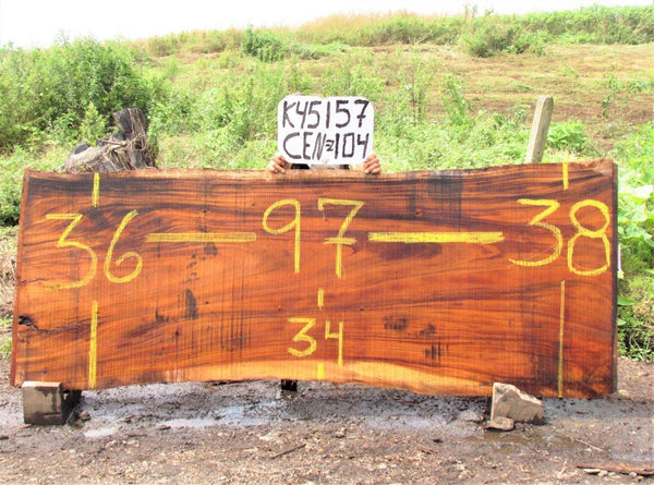 Image of MONKEY POD - 97x36x2 Inches - K45157CEN - a live edge MONKEY POD slab, 97 Inches long, 36 Inches wide, and 2 Inches thick.