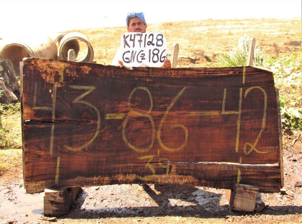 Image of PAROTA - 86x41x2 Inches - K47128GNC - a live edge PAROTA slab, 86 Inches long, 41 Inches wide, and 2 Inches thick.