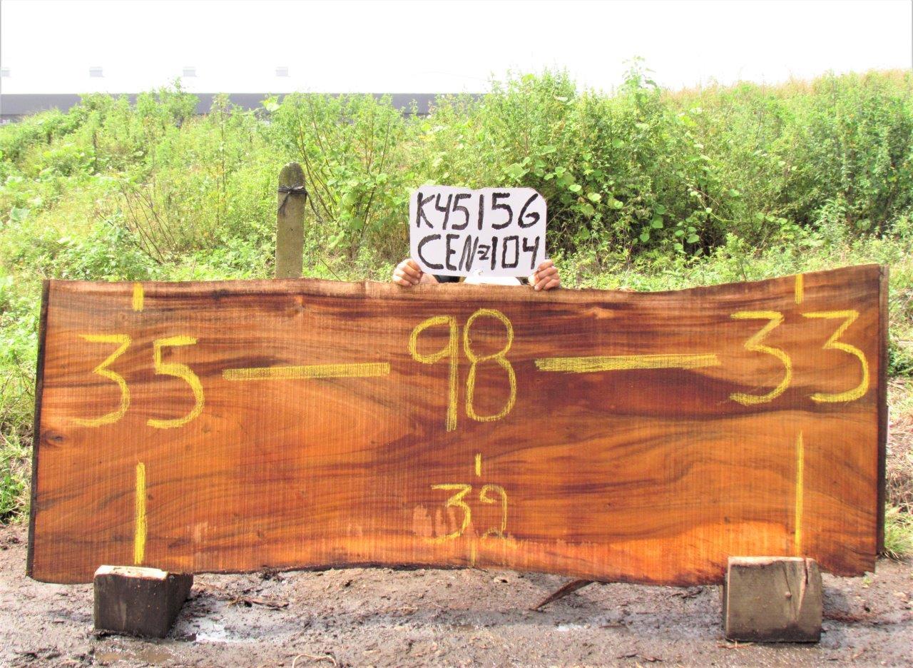 Image of MONKEY POD - 98x33x2 Inches - K45156CEN - a live edge MONKEY POD slab, 98 Inches long, 33 Inches wide, and 2 Inches thick.