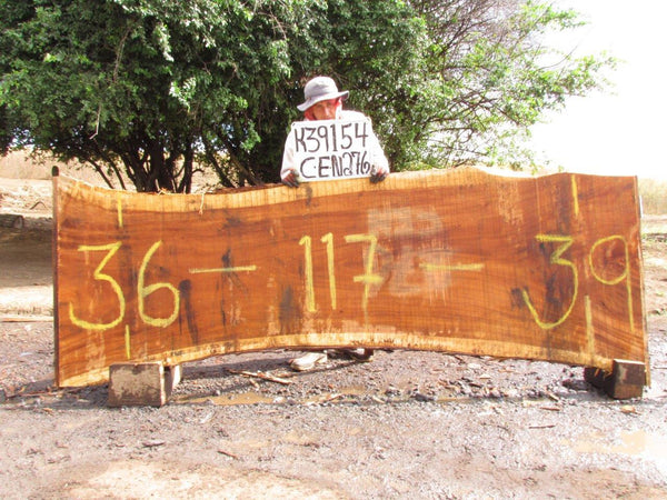 Image of MONKEY POD - 117x38x2 Inches - K39154CEN - a live edge MONKEY POD slab, 117 Inches long, 38 Inches wide, and 2 Inches thick.