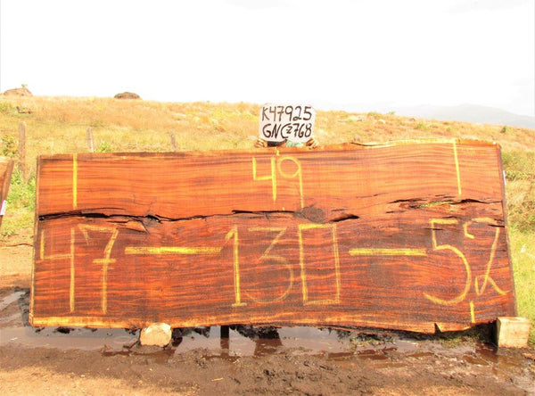 Image of PAROTA - 130x49x2 Inches - K47925GNC - a live edge PAROTA slab, 130 Inches long, 49 Inches wide, and 2 Inches thick.
