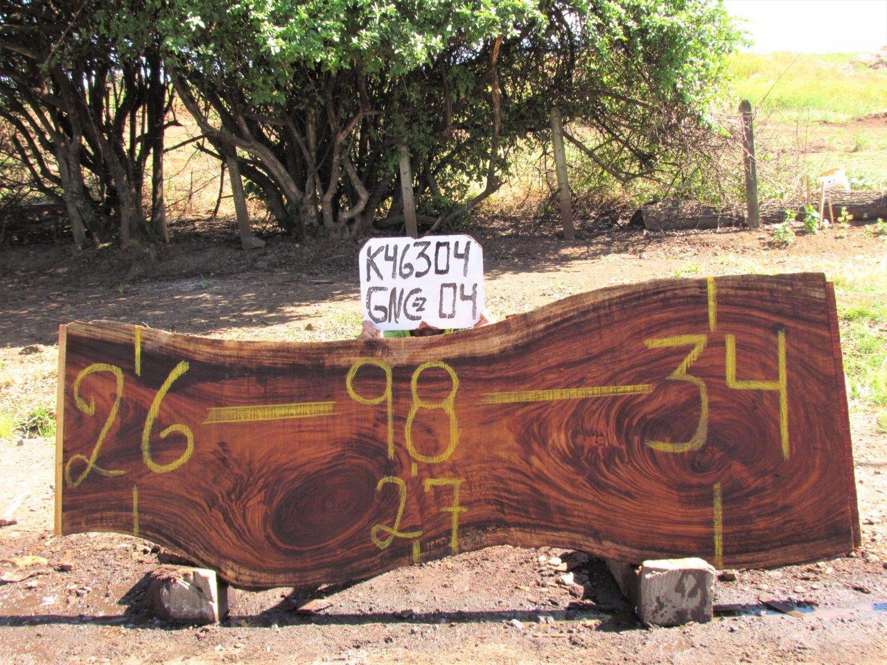 Image of PAROTA - 98x29x2 Inches - K46304GNC - a live edge PAROTA slab, 98 Inches long, 29 Inches wide, and 2 Inches thick.