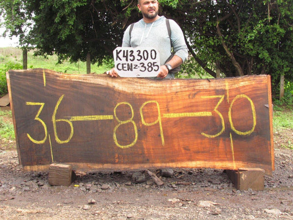 Image of MONKEY POD - 89x33x2 Inches - K43300CEN - a live edge MONKEY POD slab, 89 Inches long, 33 Inches wide, and 2 Inches thick.